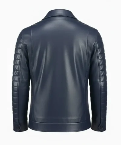 Padded Sleeves Blue Leather Jacket
