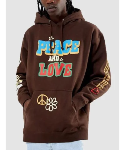 Peace and Love Brown Hoodie