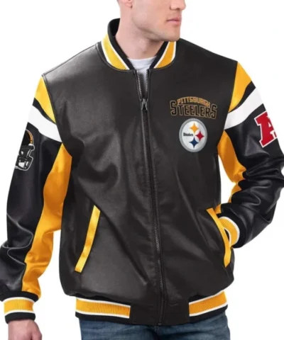 Pittsburgh Steelers Black Varsity Full-Zip Leather Jacket
