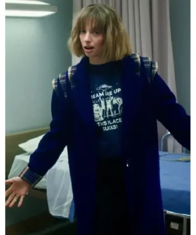 Stranger Things S05 Maya Hawke Blue Wool Coat