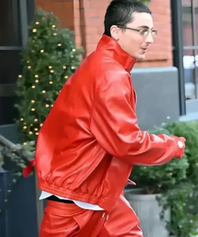 Supreme Timothee Chalamet Red Leather Jacket