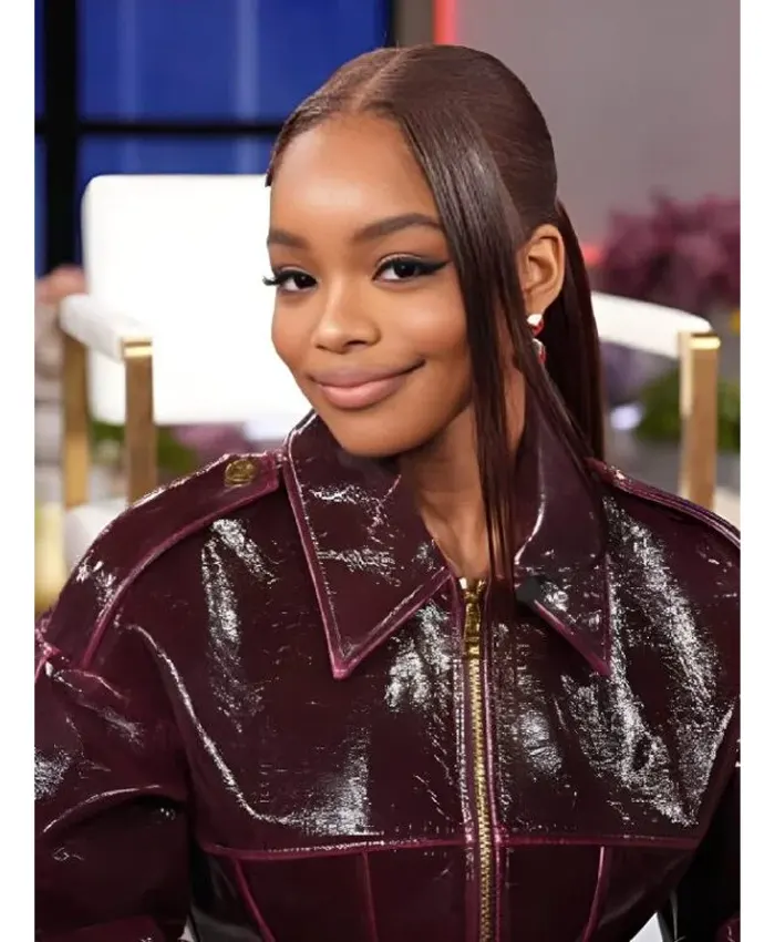 The Jennifer Hudson Show Season 3 Marsai Martin Burgundy Patent Leather Cropped Jacket