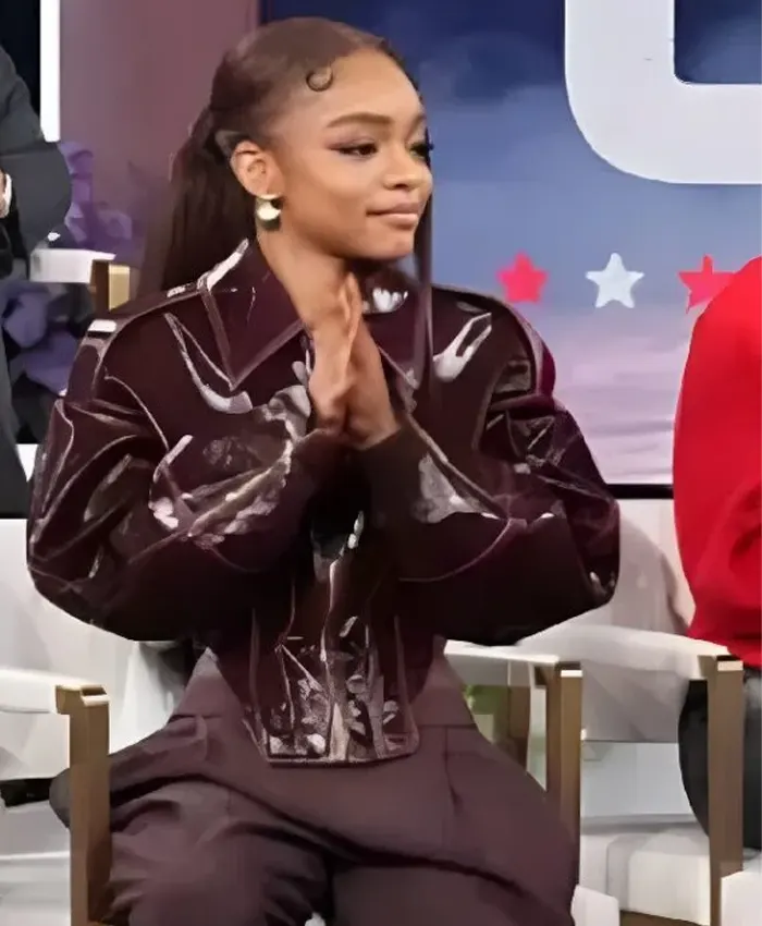 The Jennifer Hudson Show S03 Marsai Martin Burgundy Patent Leather Cropped Jacket