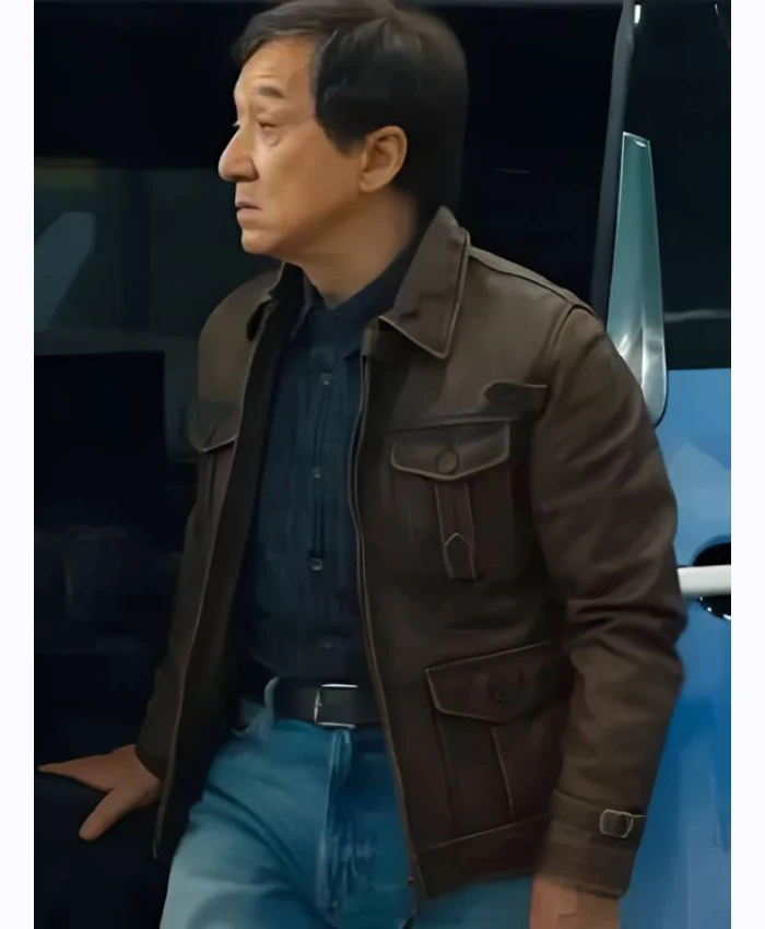 Jackie Chan The Shadow’s Edge 2025 Wong Tak-Chung Brown Leather Jacket