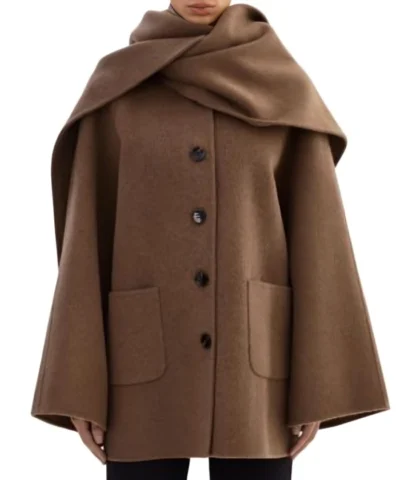 Women’s Brown Woolen Scarf Coat