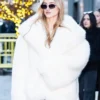 Natalia Dyer New York Street Style White Fur Jacket