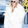 Natalia Dyer Street Style White Fur Jacket