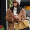 Street Style Shay Mitchell Brown Corduroy Jacket