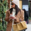 Street Style Shay Mitchell Brown Corduroy Jacket