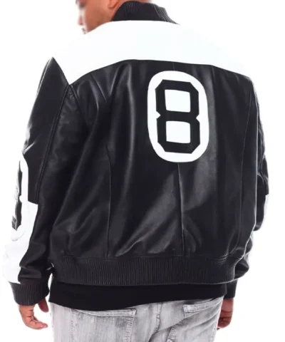 8 Ball Black and White Bomber Leather Jacket