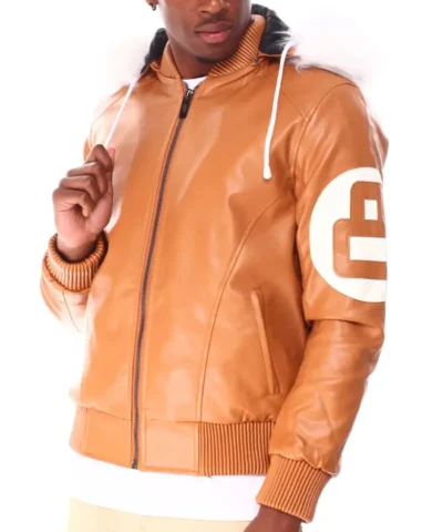 8 Ball Brown Hooded Leather Jacket