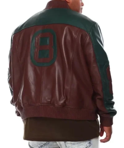 8 Ball Green and Brown Bomber Leather Jacket
