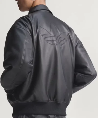 Adidas Essentials Pleather Black Leather Bomber Jacket