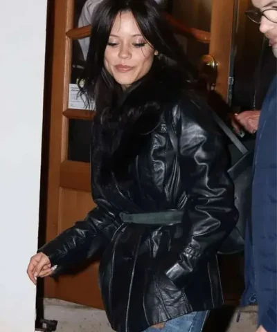 Actress Street Style Jenna Ortega Fur Leather Jacket