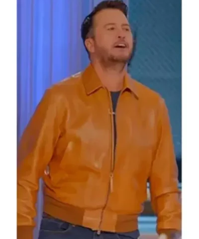 American Idol S24 Luke Bryan Brown Leather Bomber Jacket