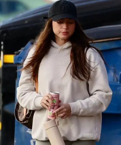 Ana de Armas Heading to Workout Fleece White Hoodie