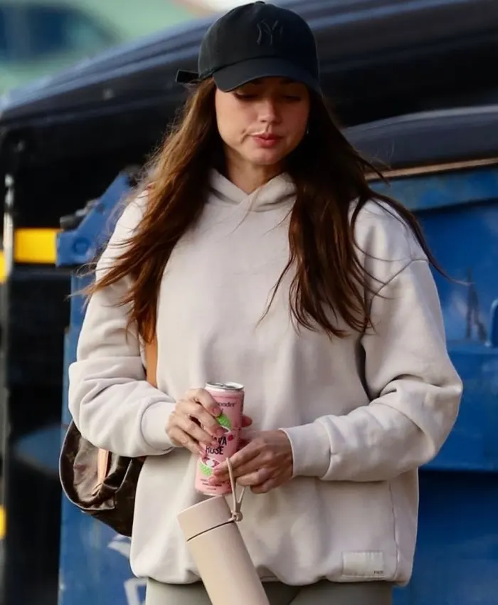 Ana de Armas Heading to Workout Fleece White Hoodie