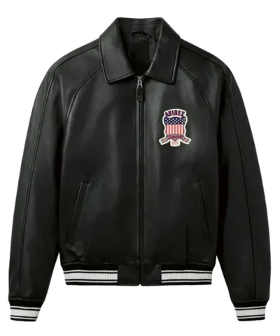 Avirex Black Leather Varsity Jacket