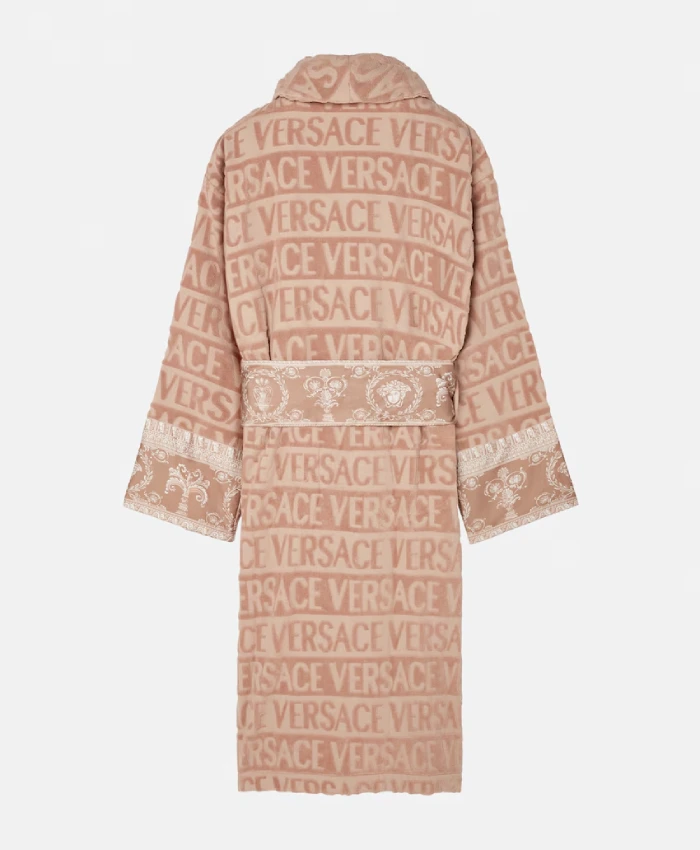 Baroque Printed Beige Versace Belt Bathrobe For Unisex