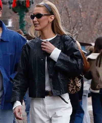 Bella Hadid Black Leather Jacket