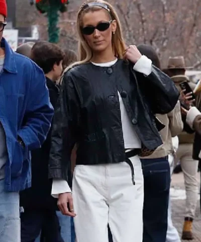 Bella Hadid Leather Black Jacket