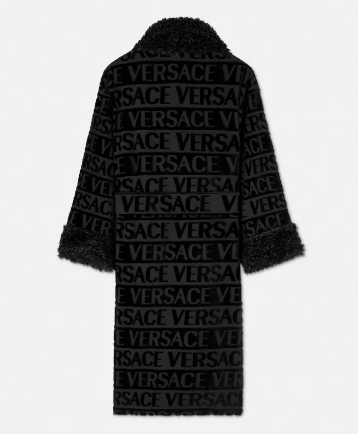 Black Versace Allover Fur Bathrobe For Unisex