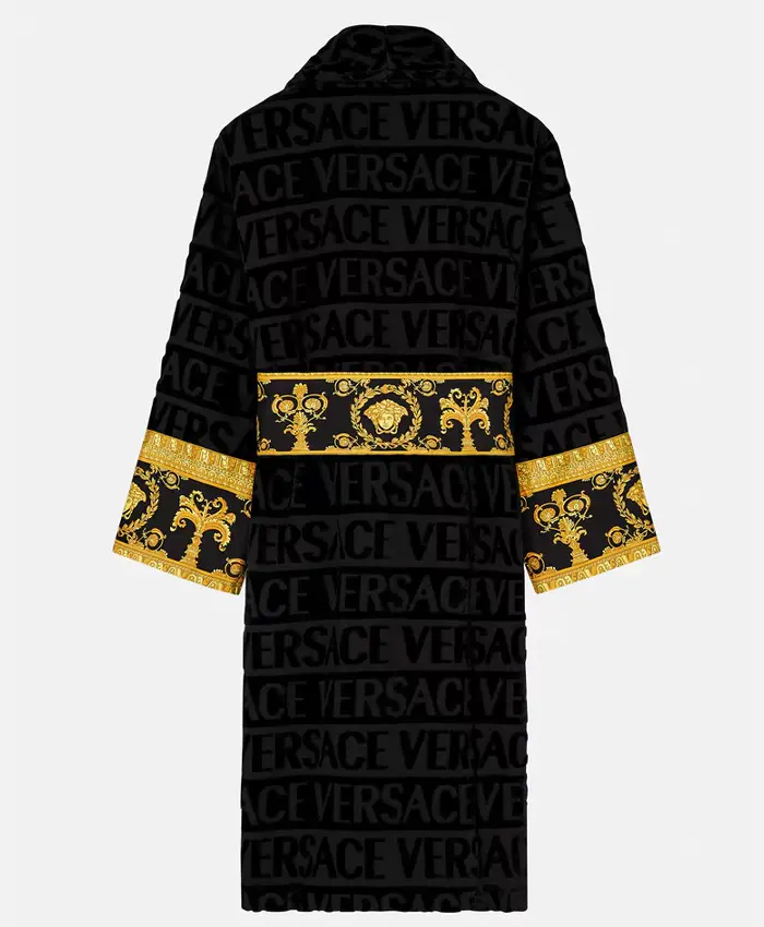 Black Versace Bath Robe For Unisex
