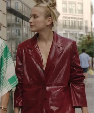 Camille Emily In Paris S03 Maroon Leather Blazer