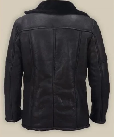Carlos Three Pockets Buttoned Closure Shearling Fur Black Leather Jacket