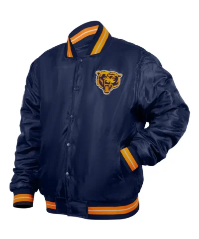 Chicago Bears Double Down Navy Blue Bomber Varsity Jacket