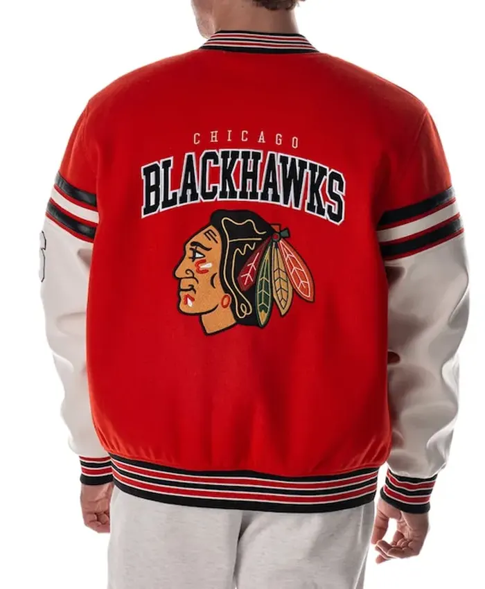 Chicago Blackhawks Drop Shoulder Full-Snap Red Varsity Jacket Man