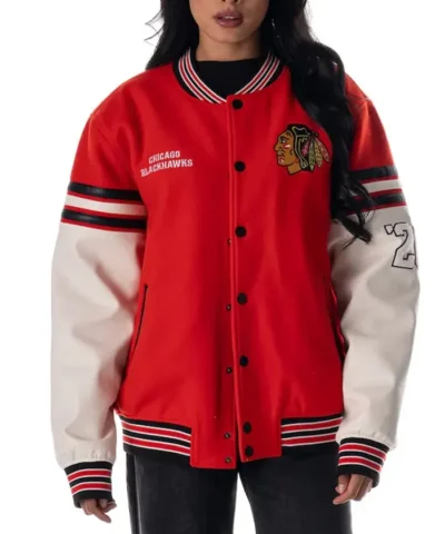 Chicago Blackhawks Drop Shoulder Varsity Jacket Woman