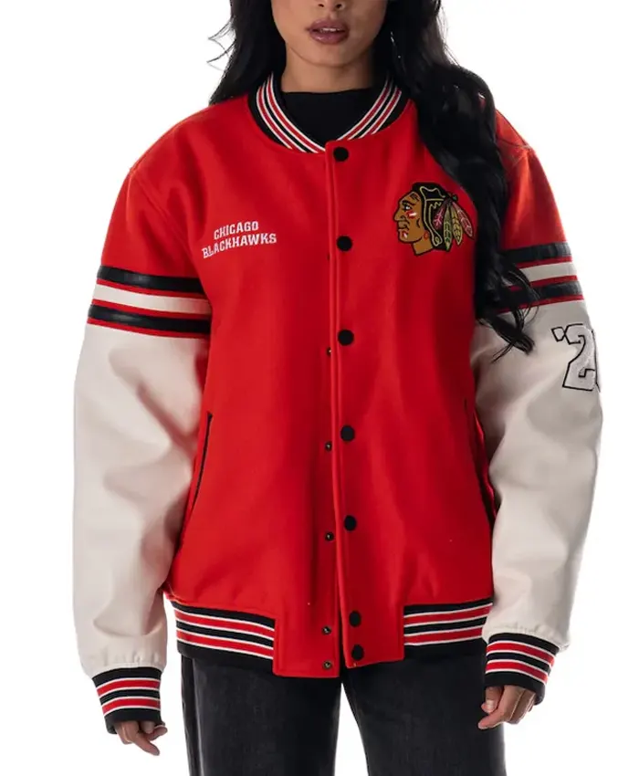 Chicago Blackhawks Drop Shoulder Varsity Jacket Woman