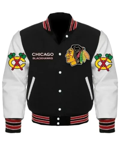 Chicago Blackhawks Styles Varsity Bomber Jacket Style 2 Front