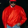Paris Street Style 2026 Chris Brown Red Leather Jacket