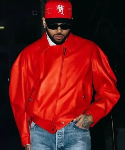 Paris Street Style 2026 Chris Brown Red Leather Jacket