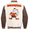 Cleveland Browns Retro Classics Rib Eggshell Brown Full-Zip Varsity Jacket Style 1