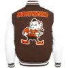 Cleveland Browns Retro Classics Rib Eggshell Brown Full-Zip Varsity Jacket Style 2