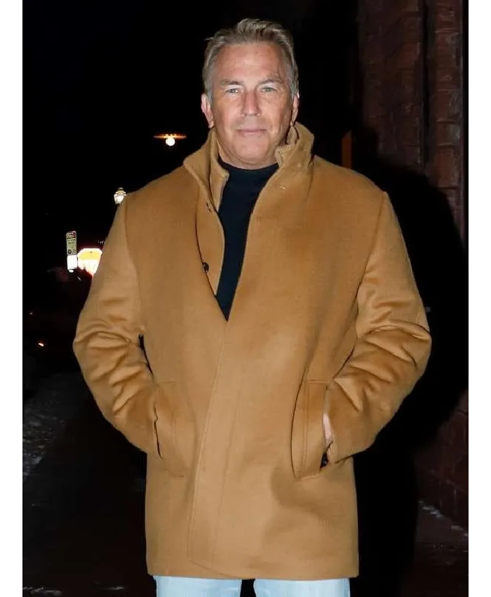 Kevin Costner Brown Wool Coat - Image 2