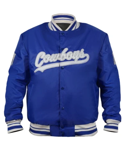 Dallas Cowboys Gray and White Rib Bomber Blue Jacket