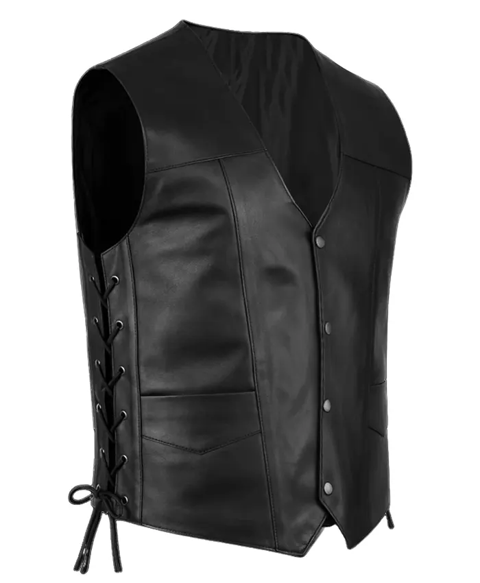 The Walking Dead Norman Reedus Black Leather Vest - 3