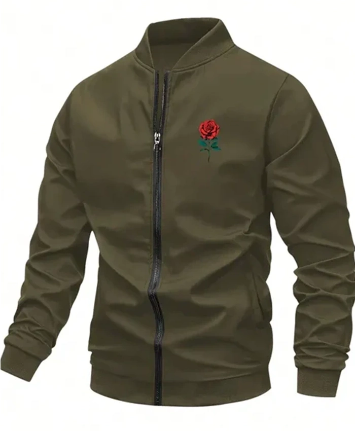 Day Men Romantic Rose and Slogan Print Jacket