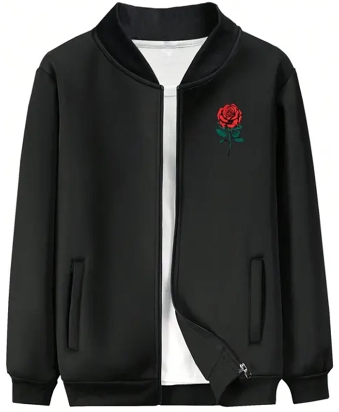 Day Men Romantic Rose and Slogan Print Jacket