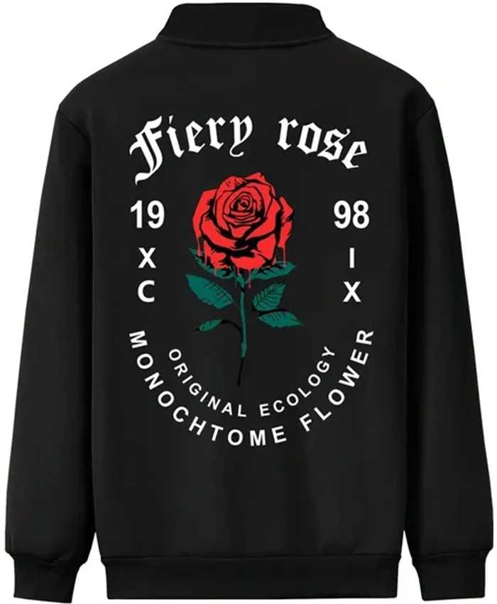 Day Men Romantic Rose and Slogan Print Jacket