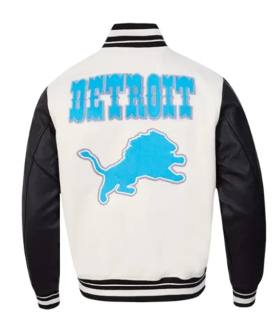 Detroit Lions Retro Classics Rib Eggshell Black Full-Zip Varsity Jacket