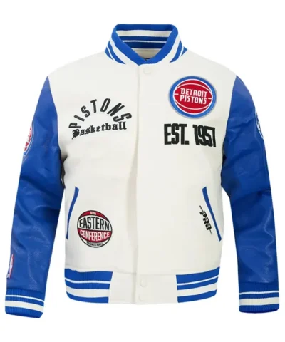 Detroit Pistons Modern Eggshell and Royal Varsity Jacket