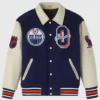 Edmonton Oilers OVO Navy and Beige Varsity Jacket