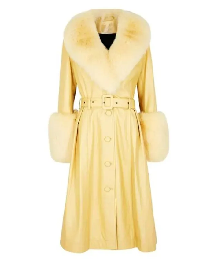 Elsbeth Season 3 Carrie Preston Fur Trim Yellow Leather Coat