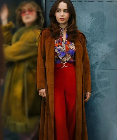 Emilia Clarke Ponies S01 Suede Leather Coat