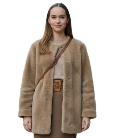 Emilia Clarke Ponies Tv Series Beatrice Grant Light Brown Shearling Jacket